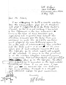 Jeff Grothaus Letter (August 31, 1979)
